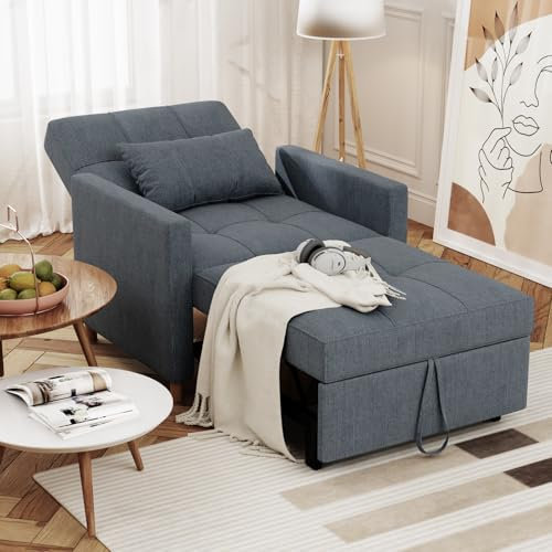 YODOLLA Schlafsessel, 3-in-1 Ausziehbares Schlafsofa mit Bettfunktion, Umwandelbarer Schlafstuhl Verstellbarer Einzelsessel mit Seitentasche, für kleinen Raum, Wohnzimmer (Dunkelgrau)