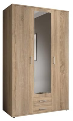 Arthauss Transform Your Bedroom with the Elegant KARL Hinged 3-Door Oak Sonoma Wardrobe: Spacious Storage, Full-Length Mirror, and Modern Design for Stylish UK Homes