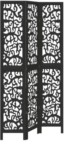 vidaXL Paravent 3-TLG., Raumteiler mit Faltdesign,Trennwand für Wohnzimmer Schlafzimmer Büro, Spanische Wand Sichtschutz, Schwarz Massivholz Paulownia