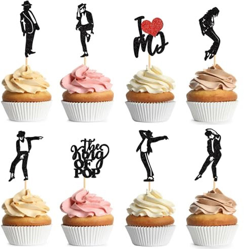 ZpiLkes 24PCS Dance King Cupcake Toppers King of Pop Happy Birthday Cupcake Toppers Decoration for Dancers Theme Party Anniversary Birthday Party Cake Supplies