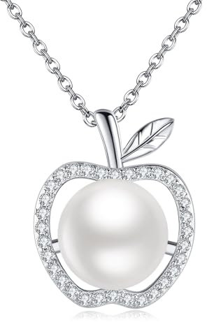 URONE Perlen Kette Silber 925 Apfel Perlen Anhänger Halskette Perle Schmuck Geschenke für Damen