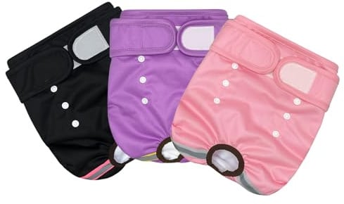 3 Stück Wiederverwendbare Hundewindeln, Hochsaugfähige hundehöschen, hündin läufig Windeln für läufige Hündinnen, Menstruationshöschen für Hündinnen, Schwarz Rosa Lila-S