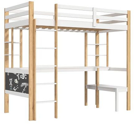 TEOSTWF Struttura per letto a soppalco con scrivania, struttura in legno con scrivania, ripiani portaoggetti, guardrail di sicurezza e scala, letto a castello per bambini, adolescenti e adulti