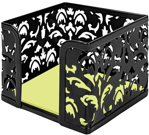 TOCCOOL Metall-Notizwürfelhalter – Blumenschnitz-Design, Schreibwarenpapier, Schreibtisch-Organizer und Notizbox für 7,6 x 7,6 cm große Notizblöcke, Schwarz