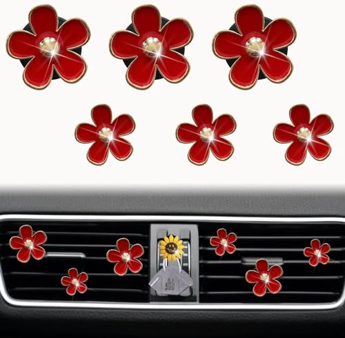 Lüftungsschlitz-Clips, rote Gänseblümchen, niedliche Blume, Klimaanlagen-Auslass-Clip, Auto-Lufterfrischer-Clips, Auto-Innendekoration, Charm, Auto-Dekoration, niedliches Autozubehör für Frauen und