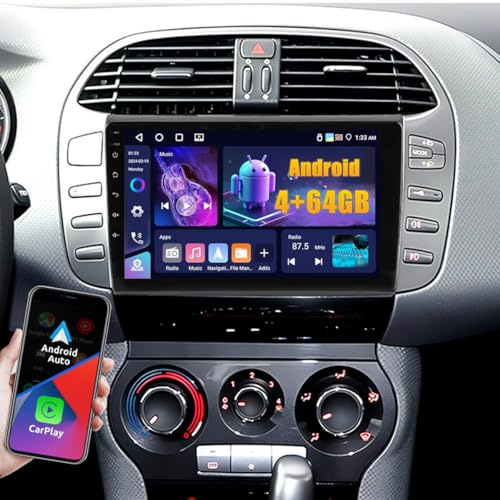 4+64GB Android Autoradio für FIAT Bravo 2008-2013 Wireless Carplay Android Auto, 9'' IPS Touch Screen Radio mit Bluetooth 5.0/GPS/Rückfahrkamera/FM/WiFi/SWC