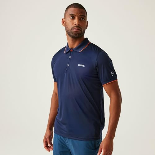 Regatta Herren Shirt Kurzarmshirt Funktionsshirt Poloshirt Remex II, Farbe:Dunkelblau, Artikel:-3V8 Navy/Tangerine Tango solid, Größe:2XL