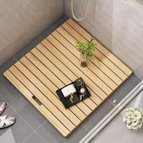 Tapis de bain en bambou avec poignée - Antidérapant - Tapis de bain rectangulaire à lattes en bois - 80 x 55 cm