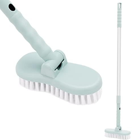 Floor Scrub Brush with 111 cm Long Handle, 180° Rotating Head, Adjustable Tile Grout Scrubber, Stiff Bristles
