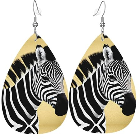 Hängende Ohrringe für Frauen – modischer schwarz-weißer Zebra-Druck, Leder, Tropfenform, leicht, Statement-Accessoire, Einheitsgröße, Leder