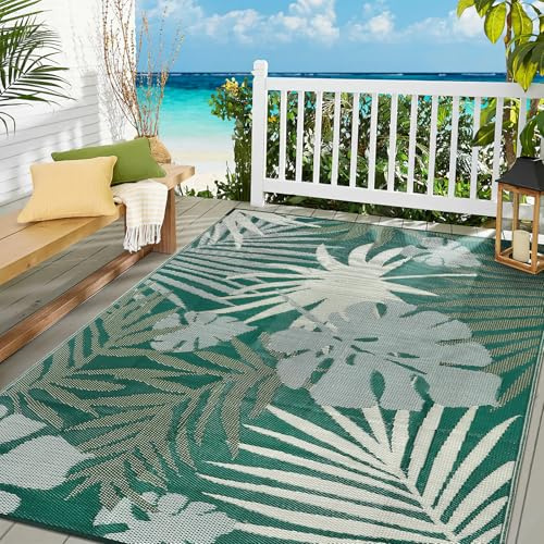 IMIYOKU Outdoor Rug Waterproof Large Outdoor Rugs 180 x270cm, Patio Carpet UV Resistant Portable Plastic Straw Area Rug for RV Balcony Picnic Deck Green