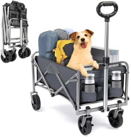 HOBBYZOO Chariot Pliable à Roulette - Chariot de Plage, Roues Tout-Terrain, poignée réglable, Taille compacte(74x45x84 cm) - avec Jusqu’à 100kg - Idéal pour Camping, Plage, Jardinage, Gris