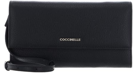 Coccinelle Leder Geldbörse Umhängetasche Metallic Soft Mini Bag Wallet Grained Leather Noir schwarz