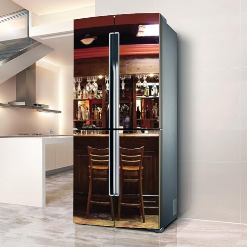 Adhesivos para nevera, Pegatina for nevera, cubierta completa for puerta, cubiertas for, pegatinas de pared for calcomanía cocina, Bar Course Retro, cerveza, vino(L: 100x180 cm)