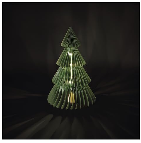 EMOS - LED-Tannenbaum aus Papier, 30 cm - faltbarer Papierbaum mit 10 LEDs, Warmweiß - 6/18h Timer, batteriebetrieben (3x AA) - Lebensdauer 10000 Stunden - für Innenbereich - Grün