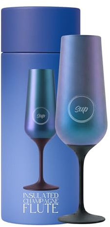 SUP Insulated Champagne Flute with Stem, Stainless Steel Champagne Glass & Prosecco Tumbler, 250ml Capacity - Galaxy