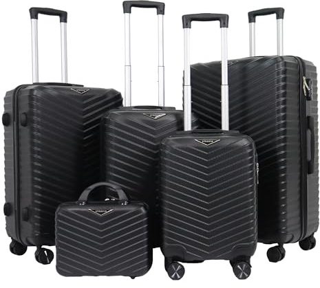 STRAVIA – Vic – Set de 5 Valises (30/45 / 55/65 / 75 cm) – ABS légères et résistantes – Serrure à Code sécurisée – 4 Roues Double Ultra fluides – Black