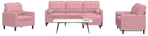Fangmaliuyun 4-TLG. Samt Wohnlandschaft Rosa 77-197 cm Breit Modernes Möbelset mit Relaxfunktion für kleines Wohnzimmer, Schlafzimmer & Büro