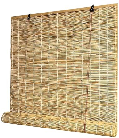 Bambus Rollo,Retro Bambus Rollo,Seitenzugrollo,Sichtschutz Und Sonnenschutz Jalousie Vorhang 60 70 80 90 100 110 120 140 160 180cm Breite Für Türen Fenster Terrasse(Natural White,W100 x H180cm)
