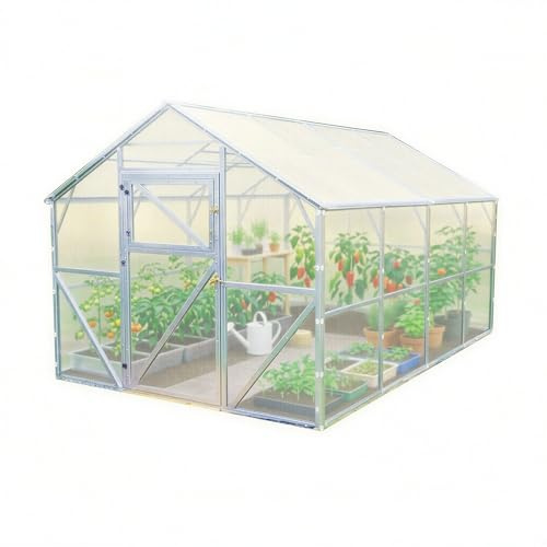 Classic Gewächshaus aus Stahl 250x600x220cm mit Fundament | 6 mm Hohlkammerplatten UV-beständig | Winterfest Treibhaus, Pflanzenhaus, Tomatenhaus für Garten