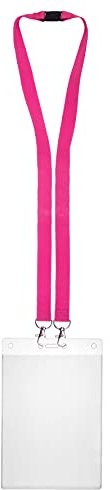 Karteo Ausweishülle A6 und Doppelkarabiner Schlüsselband pink [1 Stück] Kartenhülle vertikal 148 x 105 mm und Sicherheitsverschluss Lanyard