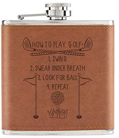 How to Play Golf 6oz PU Leather Hip Flask Tan