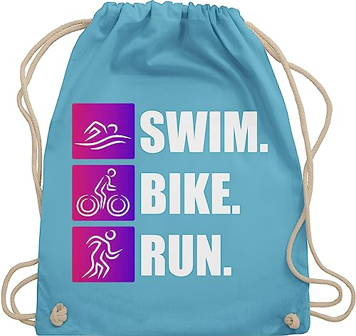 Shirtracer Turnbeutel Rucksack - Swim. Bike. Run. - Unisize - Hellblau - beutel baumwolle für triathleten sport beuteltasche rucksäcke bags bag taschen sportbeutel stoffbeutel turnsackerl tasche