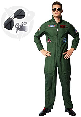 EraSpooky Men Pilot Costume Aviator Fancy Dress Halloween Party Cosplay Outfit for Adult