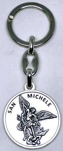 GTBITALY 50.101.30 007PPN Schlüsselanhänger San Michael Erzengel mit Rückseite Gebet für uns 9 cm Made in Italy, silber / schwarz, S