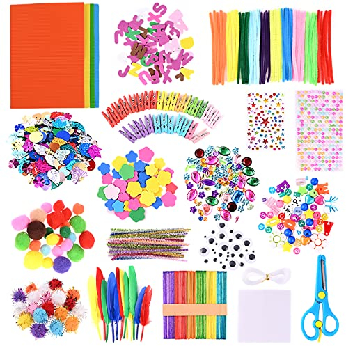 GOLDGE Bastelbedarf,Bastelset Crafting Gehören Pipe Pfeifenreiniger Chenilledraht Mini Pompons Kulleraugen für DIY Handwerk Dekorationen Basic Bastelset für Kinder Basteln Zum Deko