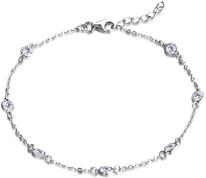 JO WISDOM Damen Armband Bead Silber 925 mit AAA Zirkonia June Geburtsstein Alexandrit Farbe Fußkettchen