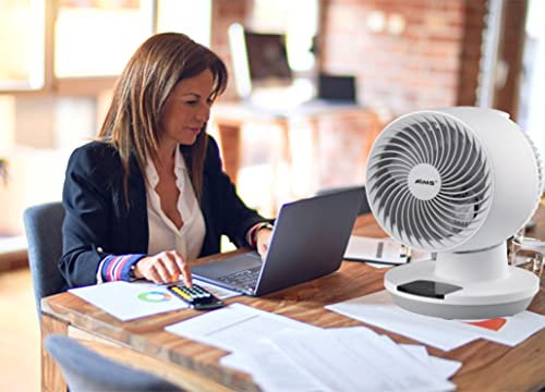 8” Circular Table Fan Ultra High Speed 3 Blade Contemporary modern design Remote Control industrial Heavy Duty Electric Cooling Fan Air Cool Fan with 3 Speed, Home Office Commercial Fans White