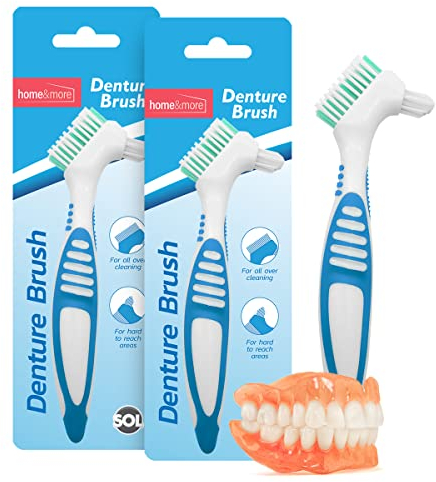 SOL 2pk Denture Toothbrush, UK Retainer Brush for Cleaning False Teeth, Dual Angled Heads with Soft Bristles for Hard-to-Reach Areas, Ideal Oral Hygiene Solution for Dentures and Oral Appliance