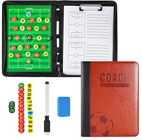 MKNZOME Professional Tragbar Taktikboards, Magnet Fußball Coach-Board Taktikmappe Coach-Mappe mit Trainingszubehör, Schiedsrichterausrüstung Taktikmappe für Taktikschulung und Spielanpassungen