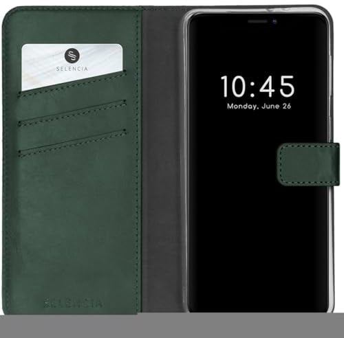 SELENCIA Klapphülle aus Echtleder - Geeignet für iPhone 13 - Grün
