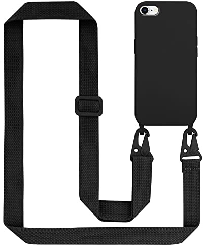Cadorabo Handykette kompatibel mit Apple iPhone 7 7S 8 SE 2020 Schutzhülle TPU Liquid Silikon Case Necklace mit verstellbarem Band Kordel mit Etui Case Hülle für iPhone 7 7S 8 SE 2020 in Schwarz