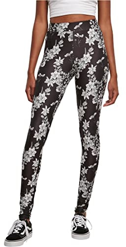 Urban Classics Women's Ladies Soft AOP Leggings Yoga Pants, blackflower, XXL