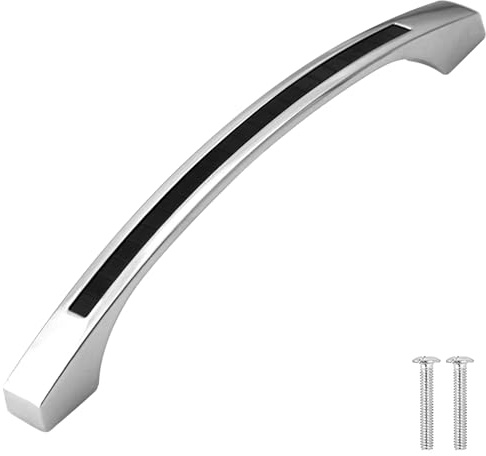 Decoranddecor Glow Duo Colour Kitchen Cabinet Drawer Furniture Handles (160mm Hole Centre, Chrome + Black)