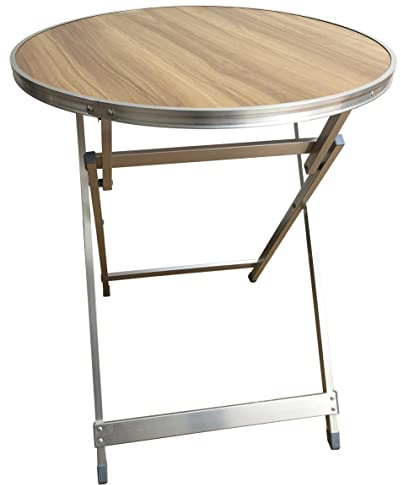 THE SECRET HOME Mesa Plegable Multifuncional de Madera Contrachapada y Aluminio, D.60x70 cm, Estampado Madera, Mesa Auxiliar para Jardín, Terraza, Balcón o Picnic