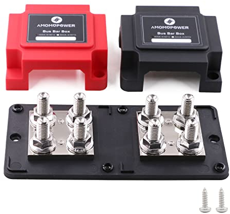 T Tocas 12V-48V Busbar Copper Bus Bar 400A with 8X M10 Studs Power Distribution Block, Heavy Duty DC Bus Bars Battery Terminals 400 Amp High Current for Car Motorhome Yacht Marine Solar, Red& Black