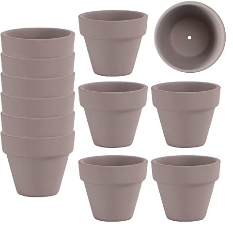 Mini pots de fleurs en argile terre cuite grise de 5,1 cm avec trous de drainage pour petites herbes de cactus, lithop, petit pot de plantes succulentes pour la maison, le jardin, la table, le