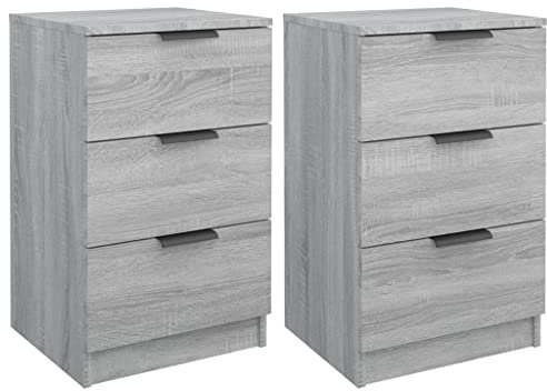 vidaXL 2X Nachttisch mit 3 Schubladen Nachtschrank Nachtkonsole Nachtkommode Schlafzimmer Schrank Kommode Grau Sonoma 40x36x65cm Holzwerkstoff