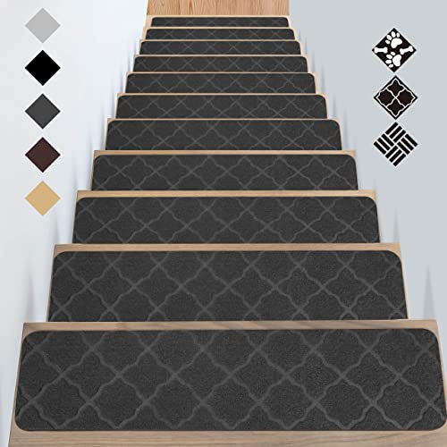 GOYLSER Stufenmatten Treppenstufen Matten Treppenteppich Selbstklebend Treppenmatten Anti-Rutsch Stufenteppich Rechteckig Rutschschutz Teppich für Kinder Haustiere Grau (76x20cm 15 Stück)
