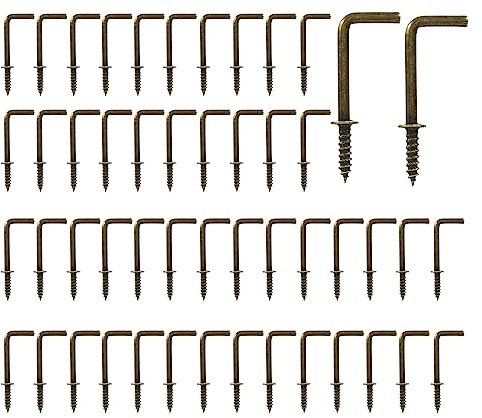 Hitefu 40PCS L Form Schraube Haken, 1 Zoll Antik Messing Selbstschneidende Schraubhaken, Kohlenstoffstahl 7 Form Rechtwinklige Haken