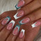 Ceboic 24 Stück Nägel Zum Aufkleben Kurz, Eckig Französische Rosa Glitzer Künstliche Nägel, Glossy Kunstnägel Press on Nails Acryl Stick auf Nägel für Frauen und Mädchen