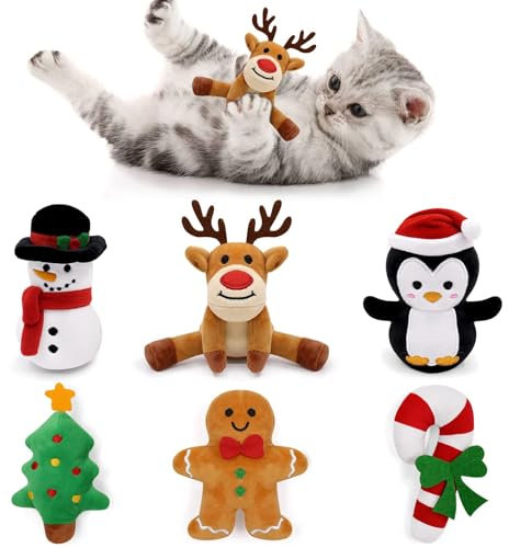 Rhdekoein Weihnachten Katzenminze Spielzeug Katzen-Kauspielzeug bissfestes Plüsch Katzenminze Kitten Spielzeug Katzen-Beißspielzeug festliches Feiertagsgeschenk für Katzenliebhaber