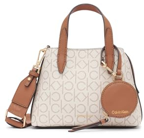 Calvin Klein Damen 2 in 1 Triple Compartment Satchel Crossbody Millie 2-in-1 Mini-Umhängetasche mit DREI Fächern, Vanille/Khaki/Caramel