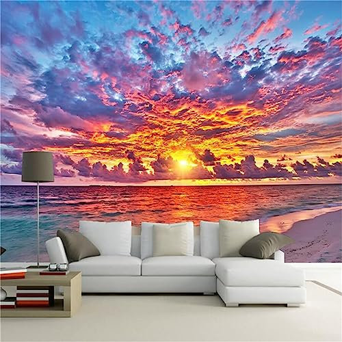 GIVLWF Papier Peint de 3D Paysage De Coucher De Soleil Sur La Mer, Rendu Des Nuages De Feu Au Coucher Du Soleil Papier-Peint Murs - pour Restaurant-Bar à Thème Décoration Murale 350 x 265 cm