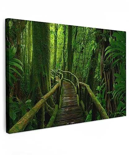 MuchoWow© Leinwandbild Groß 120x80 cm XXL Dekoration Wohnzimmer Bilder Aufhängen Wall Decoration Living Room Wohnungs Deko Moderne Dschungel - Brücke - Moos - Natur - Grün