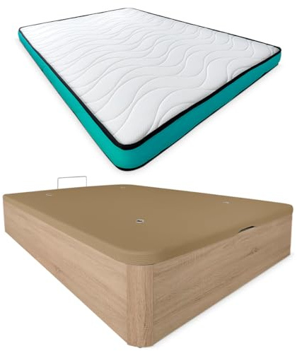Mattfy Viskoelastische Matratze Vega, wendbar, mit klappbarem Holzbett, großes Fassungsvermögen, 105 x 190 cm